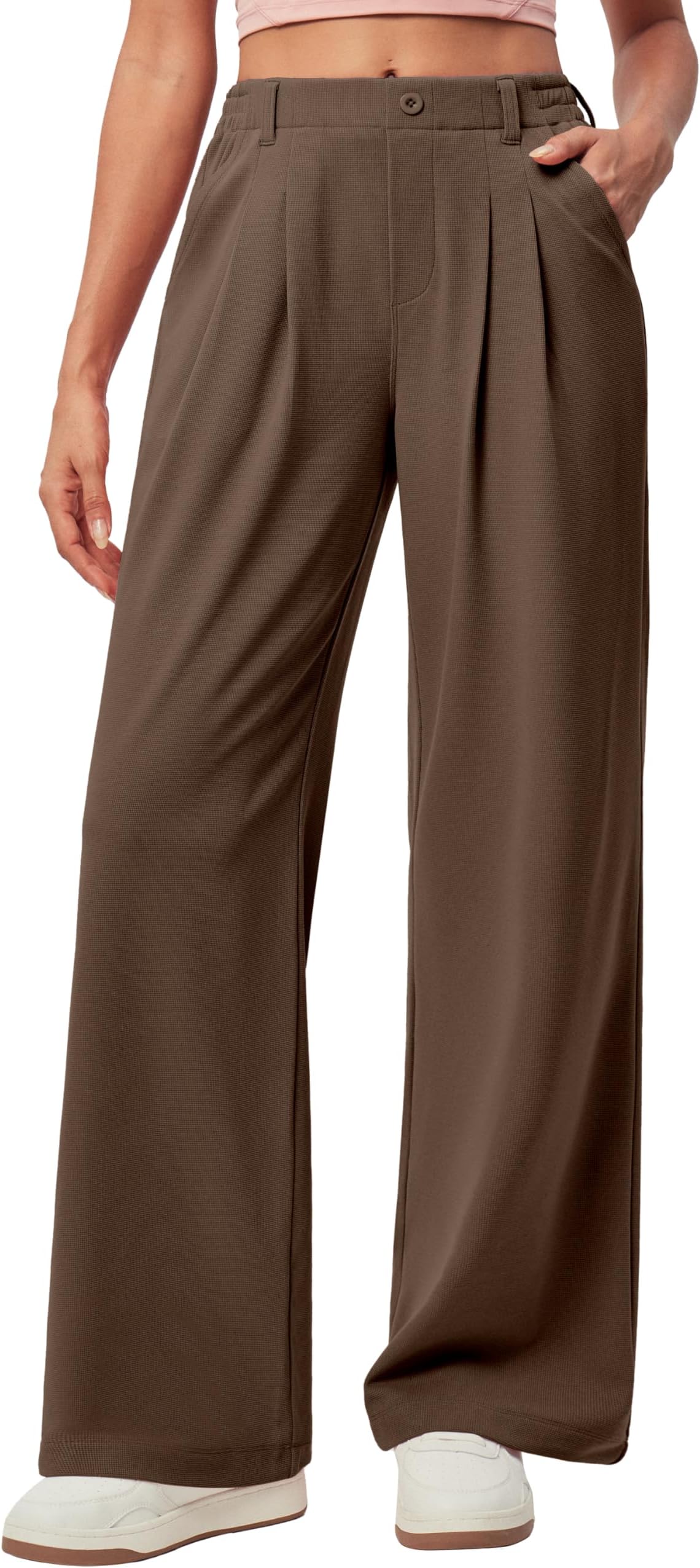 IUGA Wide Leg Pants Woman Pull on Stretchy Work Dress Pants High Waisted Business Casual Trousers Slacks
