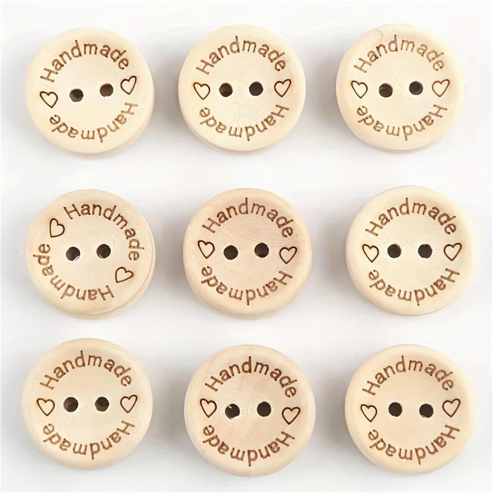 150 niedliche Holzknöpfe mit 2 Löchern, zum Nähen, Bekleidungszubehör (Herzmuster, 25 mm)