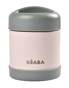 Beaba Stainless Steel Insulated Food Jar 10 oz, Kids Thermos, Lunch Containers, Leakproof, Wide Opening, Suitable for Hot and Cold Foods Rose
