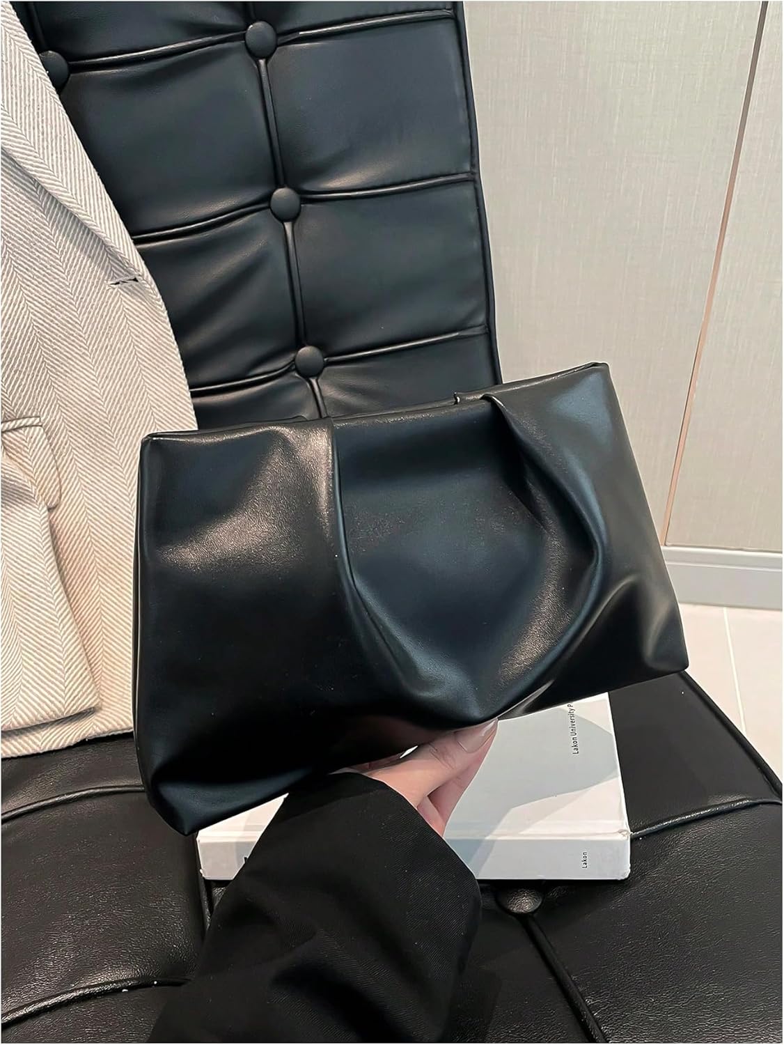 OYOANGLE Women's PU Leather Clutch Purses Small Zipper Ruched Minimalist Handbag - Image 2