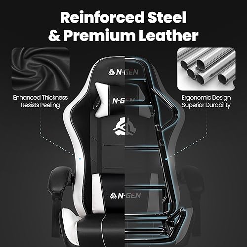 Miniatura 8 de N-GEN GAMING Silla de videojuegos con reposapiés, soporte lumbar para el hogar, oficina, respaldo alto, reclinable, altura ajustable, ergonómica,