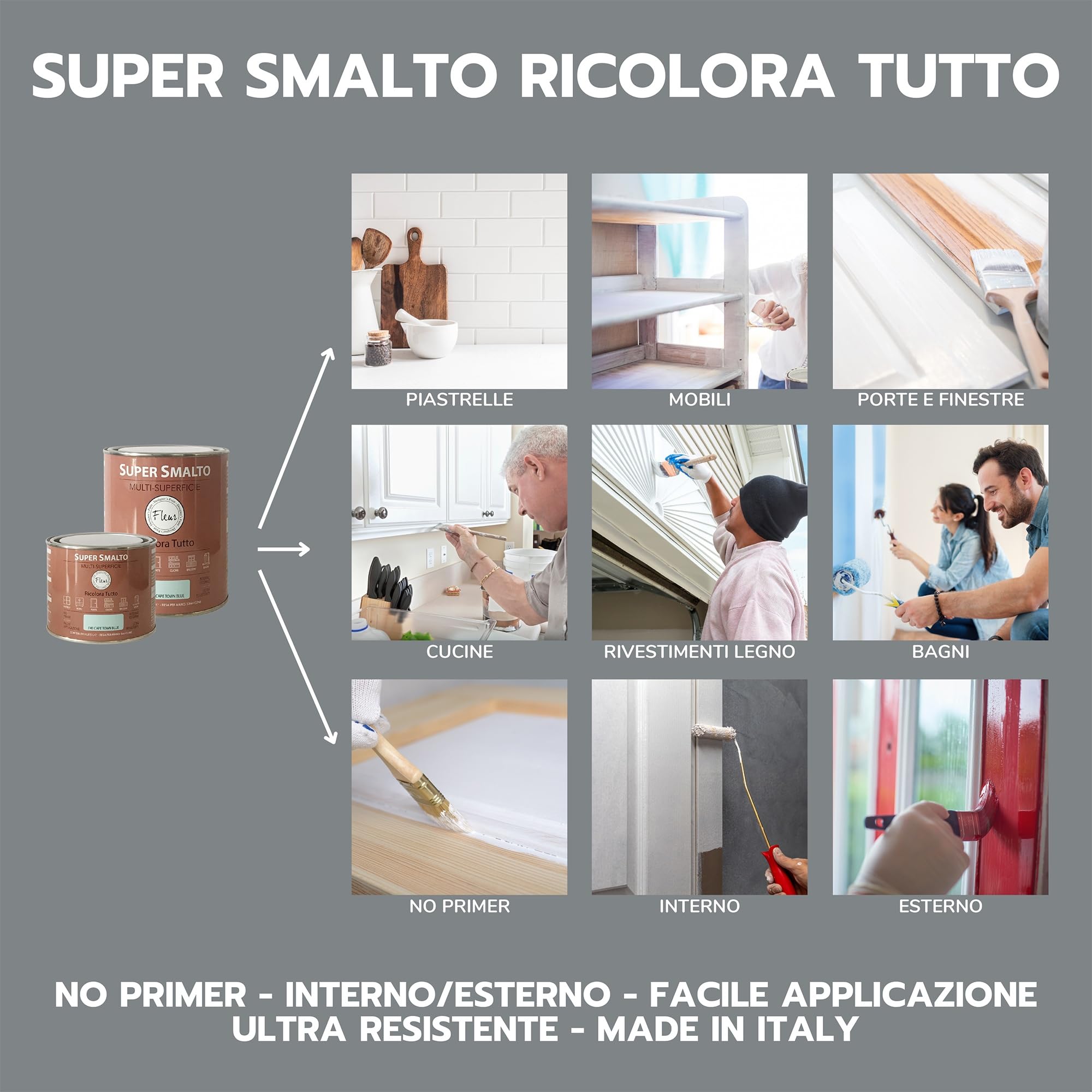 FLEUR DESIGNER'S PAINT | SUPER SMALTO Lavabile e ad Altissima Resistenza, Satinato, 750 ml F60 Vanity Blue, Pronto all'Uso, a Base Acqua, per Interno - Esterno, Made in Italy
