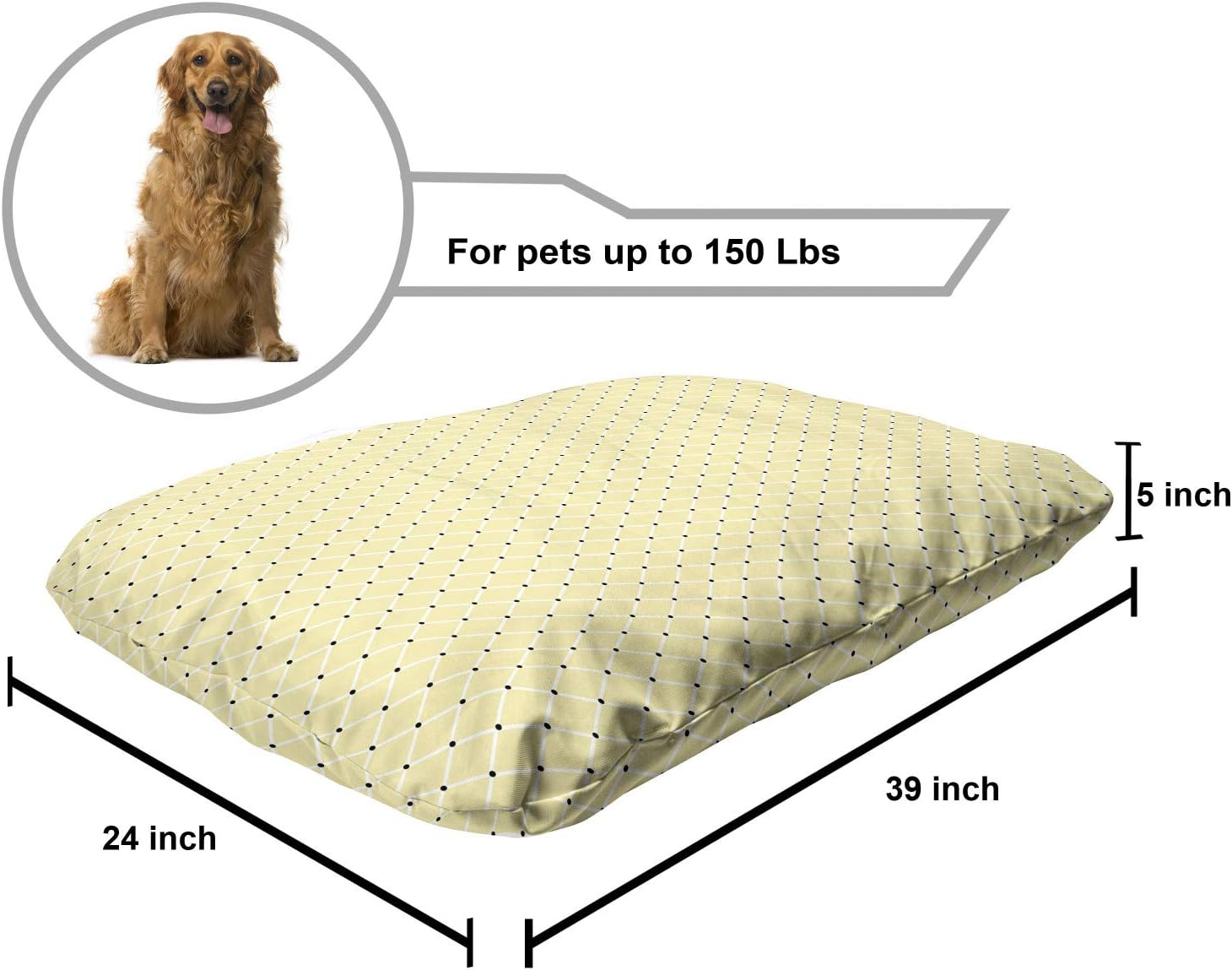review Lunarable Ivory Pet Bed, Rectangular Shaped Image Connected with Polka Dots and Bold Lines Artwork, Chew Resistant Pad for Dogs and Cats Cushion with Removable Cover, 24