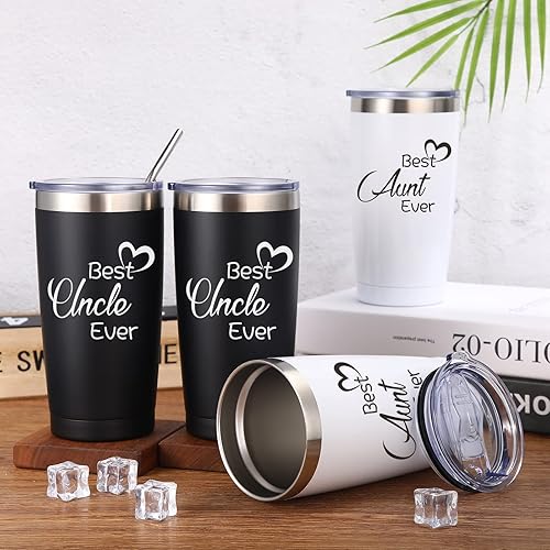 Miniatura 4 de Geiserailie Juego de regalo de 4 piezas para tía y tío, vasos de viaje de cumpleaños de Navidad para tía y tío, vaso de acero inoxidable de 20 onzas