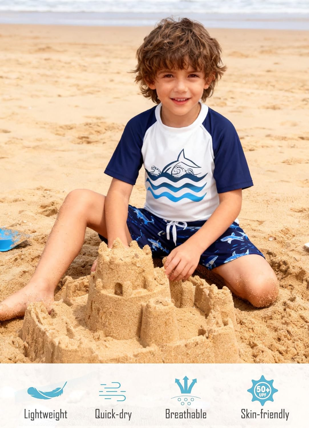 Boys Two Piece Rash Guard Swimsuits Sets Bathing Suits with Trunks 4-12 Years - Image 3