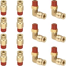 1/4” Quick Push to Connect Fittings Brass Male Straight and Elbow Combination DOT Approved 1/4" Tube OD x 1/8" NPT Thread Air Brake Line Adapter Air Suspension Kit Air Hose Repair Kit 14pcs