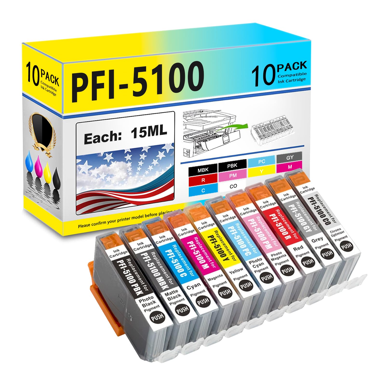 Lot De 7 Cartouches D'encre Compatibles PFI-306 Pour Canon IPF 8400/8400S/9400/9400S