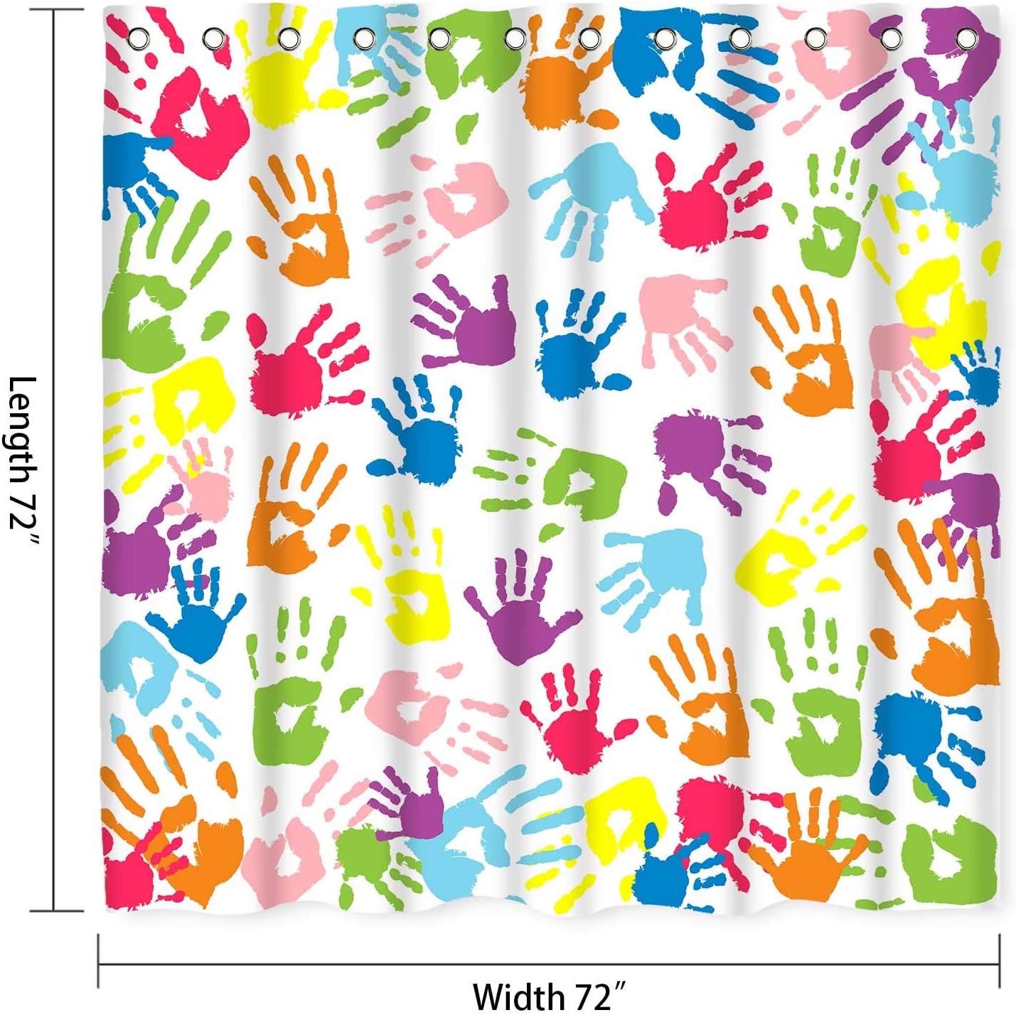 Handprint Bathroom Curtain Watercolor Rainbow Color Bathroom Curtain for Kids Bathroom Curtain, Washable Polyester Fabric Shower Curtains, 72 X 72 Inches,LYNT128-72