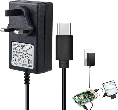 5V5A Power Supply UK Plug for Raspberry Pi 5/4 4GB/8GB/16GB Multiple Output