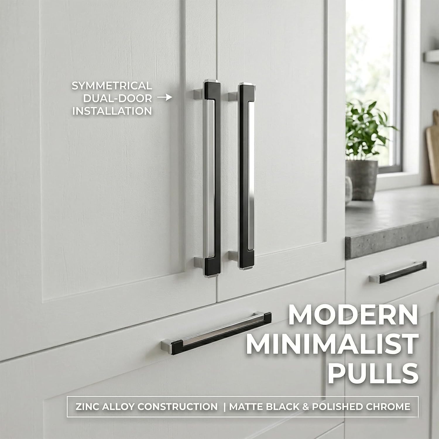 10 Pack Modern Black and Silver Cabinet Pulls,7.55 Inch Hole Center Solid Zinc Alloy Drawer Handles, Anti-Rust Kitchen Hardware for Dresser, Cupboard and Bathroom Vanity