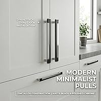 Vista 7 de Paquete de 2 tiradores de gabinete negros y plateados, manijas de gabinete de cocina, herrajes de gabinete de aleación de zinc, tiradores