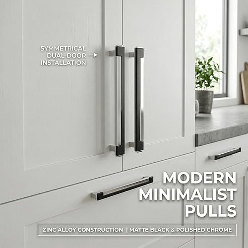 Miniatura 7 de Paquete de 2 tiradores de gabinete negros y plateados, manijas de gabinete de cocina, herrajes de gabinete de aleación de zinc, tiradores