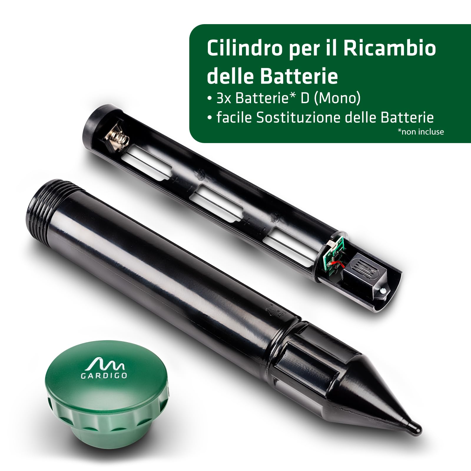 GARDIGO® Repellente per Talpe - Set da 2 | Deterrente 400-1000 Hz per ca. 700m² | per il Giardino | Facile Sostituzione delle Batterie