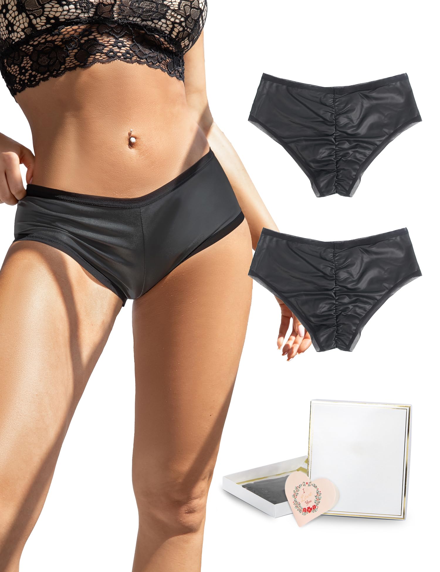 Sexy Outfit Damen Sexy brasilianischer Slip, schwarzer Bikini-Slip, Höschen, Rüschen-Boxershorts, Unterwäsche, Baumwolle, Schritt, Damen-Hotpants, Clubwear, Übergröße, UK 10–18