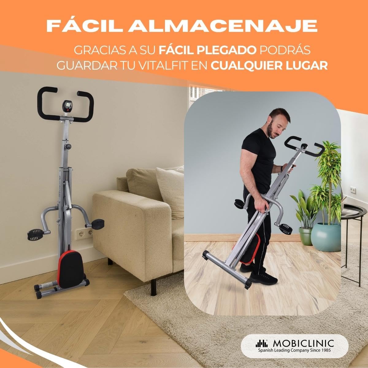 Mobiclinic®, Máquina de Remo, Plegado Compacto, Vitalfit, Sentadillas, Glúteos, Multifunción, Pantalla LCD, Carga 100kg, Gym en casa, Manillar Ajustable, Base Antideslizante