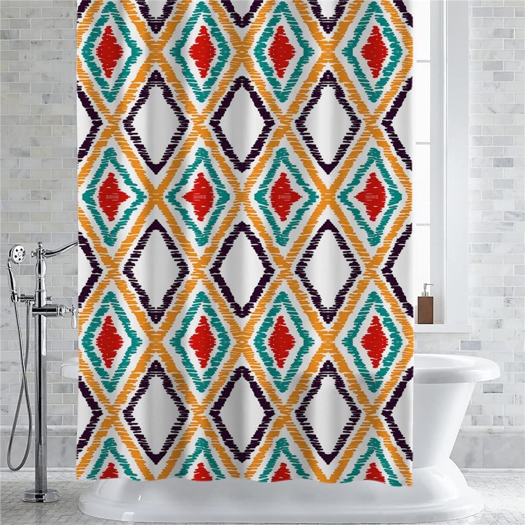 Boho Watercolor Ethnic Geometric Shower Curtains Waterproof Polyester Bath Curtain Bathroom Decor(152x183cm)