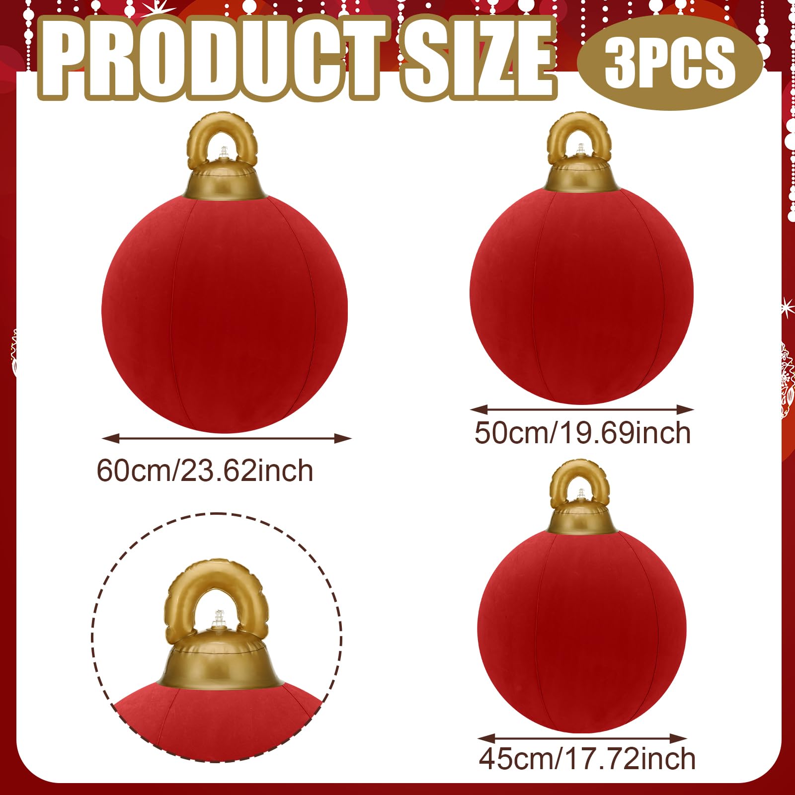 Jenaai 3 palline gonfiabili giganti in velluto, 61 cm, 50,8 cm e 45,7 cm