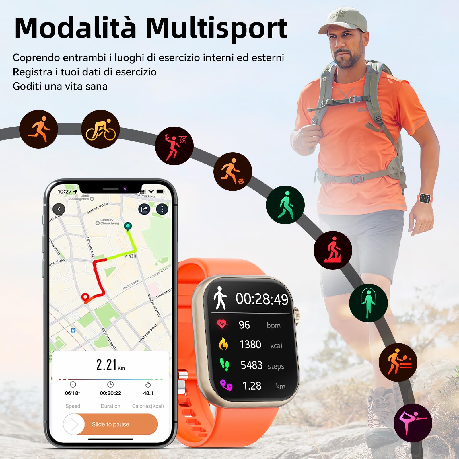 Smartwatch Uomo Donna, 1,85'' Schermo Orologio Smartwatch con Chiamata Bluetooth e Risposta Vivavoce, Smart Watch con Contapassi, Cardiofrequenzimetro da Polso, Orologio Fitness per Android iOS