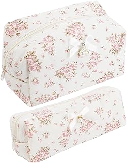 Juego de 2 bolsas de maquillaje floral, estuc...