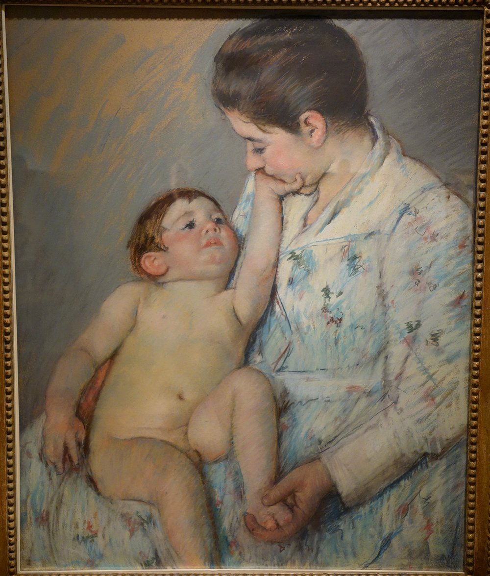 Cuadro impresionista A Caress de Mary Cassatt, lámina mate mediana con marco negro