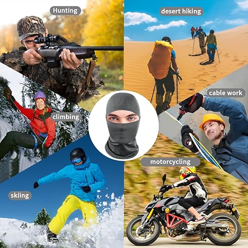 Vista 7 de Achiou - Pasamontañas, máscara facial, para hombres o mujeres, máscara de cara completa con capucha, para nieve, motocicleta, correr, clima frío