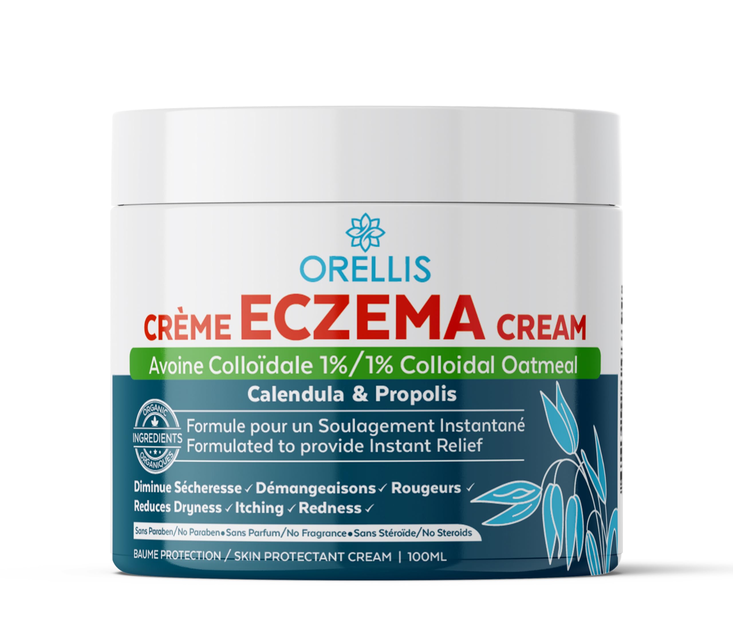 Natural Eczema Relief Cream with Organic Colloidal Oatmeal, Calendula & Propolis, Body & Face. Natural Cream for Eczema Relief & Dermatitis. Eczema Treatment for Children & Adults.100ml