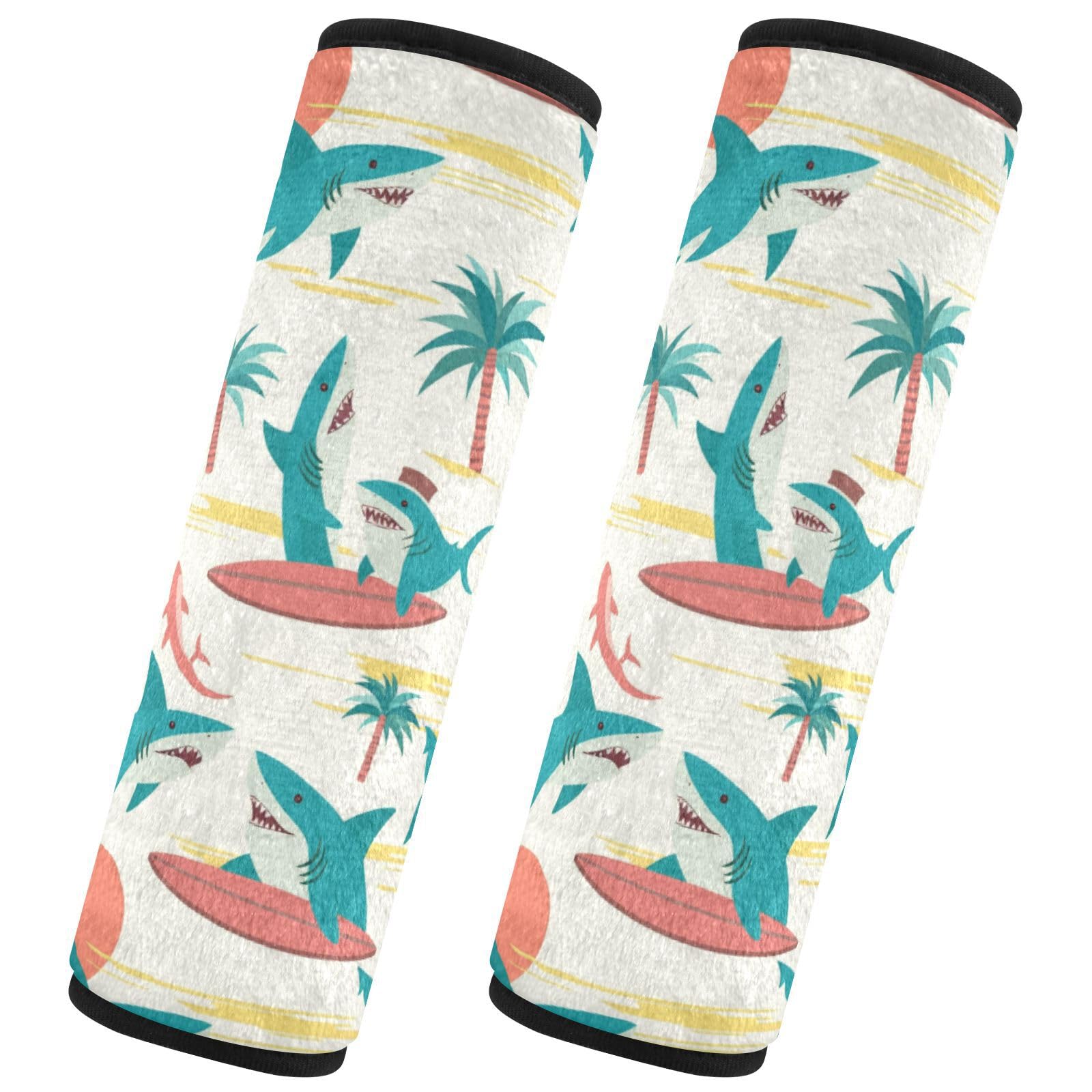 Seat Belt Covers 2 Pack Sharks Surfboards Car Seat Strap Covers Super Soft Palm Trees Car Seat Neck Cover for Boys Girls Adults Babies S