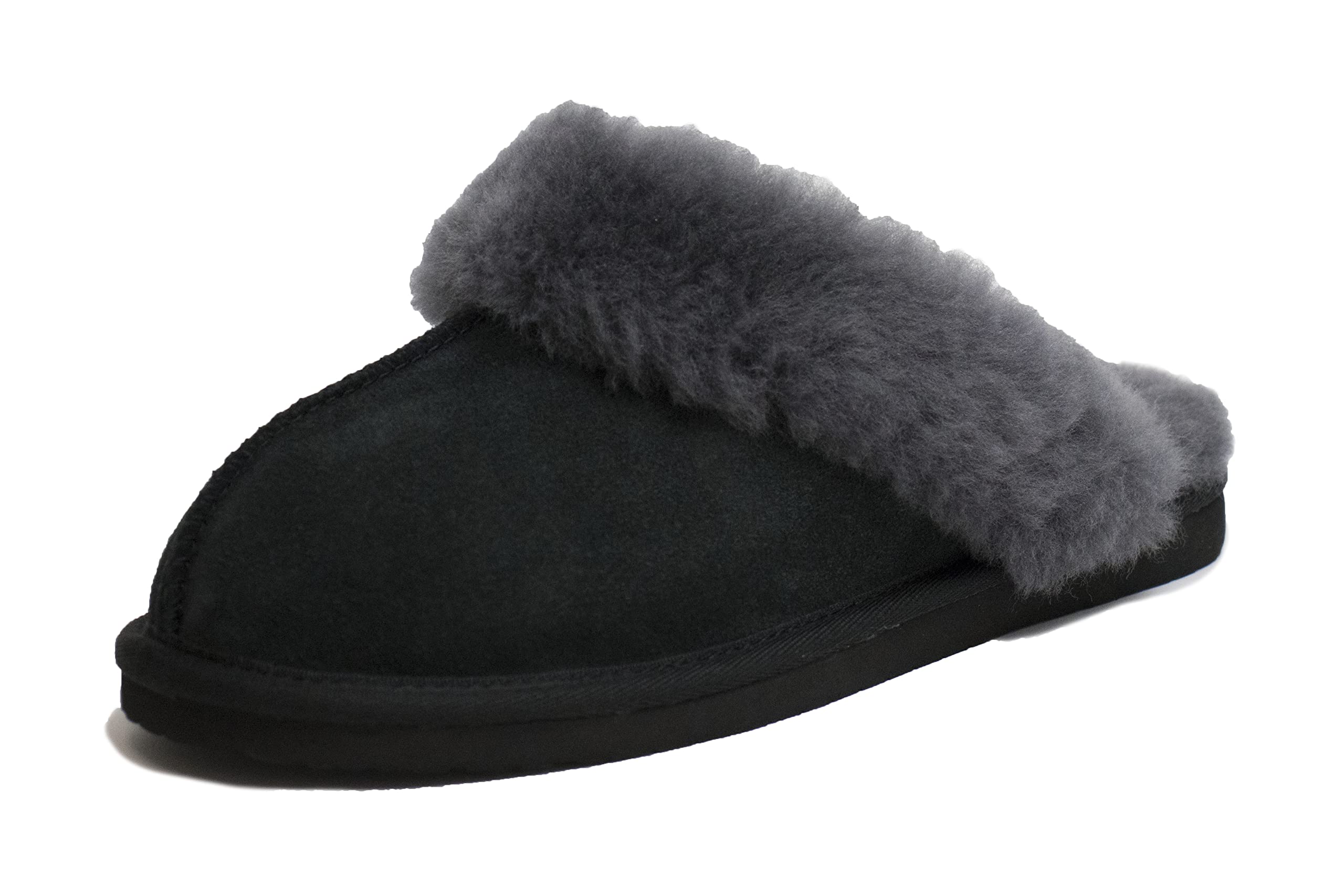 Reissner Lammfelle Pantuflas de piel de cordero Nadine con borde de piel para Mujeres, Navidad, Gris platino, Talla 36-42