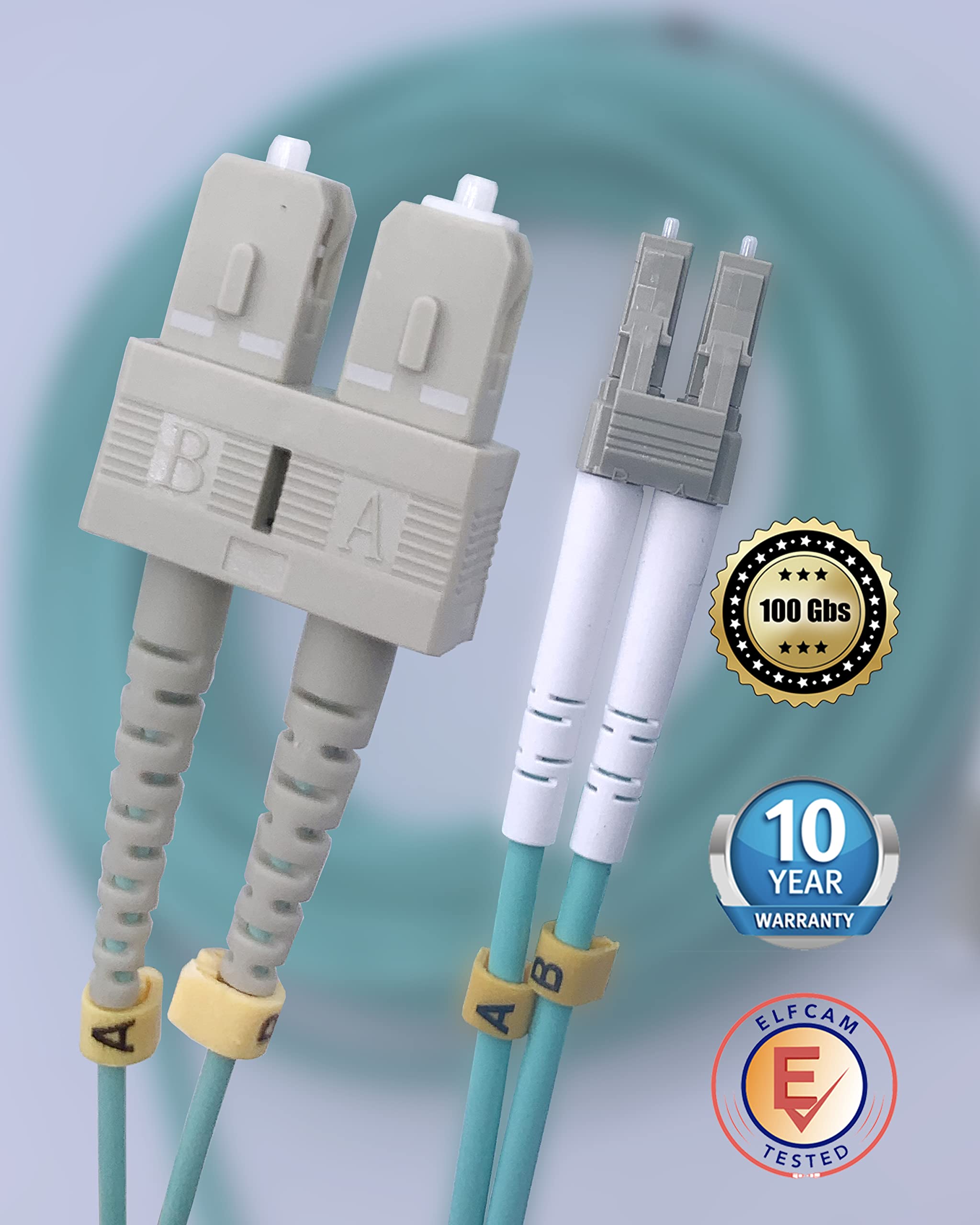 Elfcam® - 5m Cavo Fibra Ottica OM3 SC/UPC a LC/UPC Multimodale Duplex 50/125um LSZH, 5 Metri