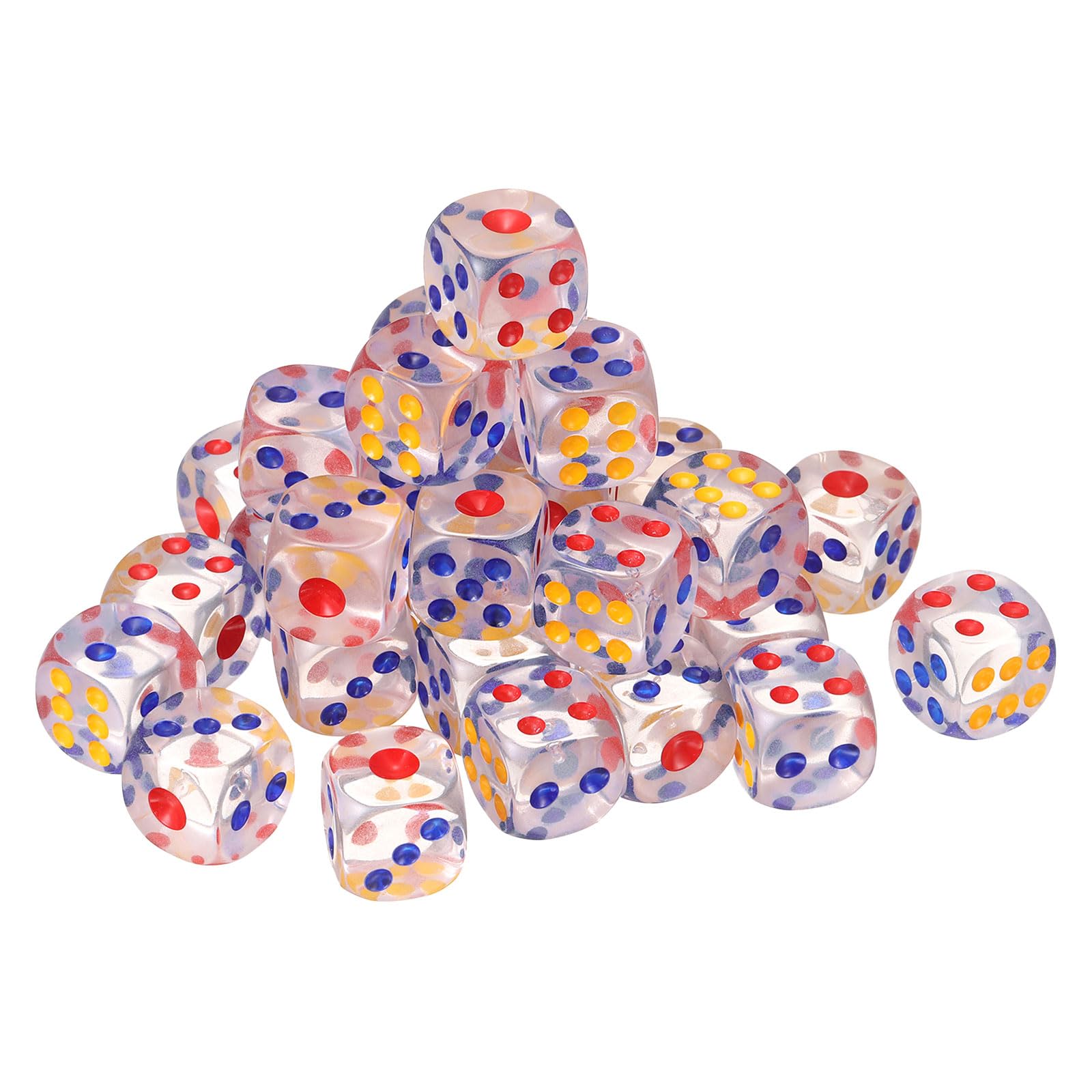 sourcing map 36Pcs 6 Sided Acrylic Dice, 16mm/0.63" Rounded Corner Translucent Colored D6 Game Dice for Theme Party Fun Table Board Games, Clear