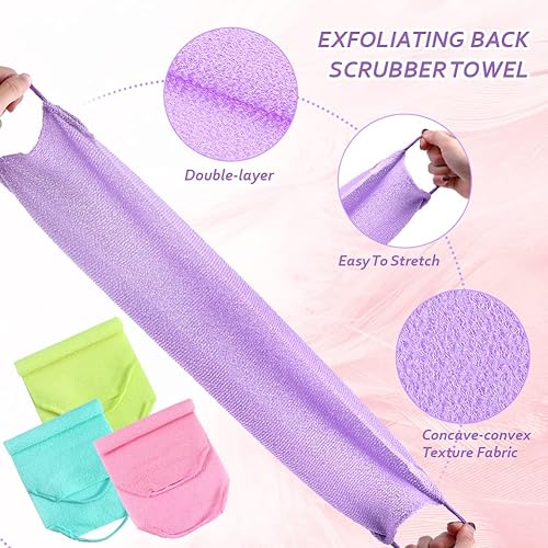 Miniatura 5 de Juego de 6 piezas de exfoliante para la espalda con asas, limpiador corporal de longitud extendida, 4 limpiadores de espalda y 2 guantes de baño
