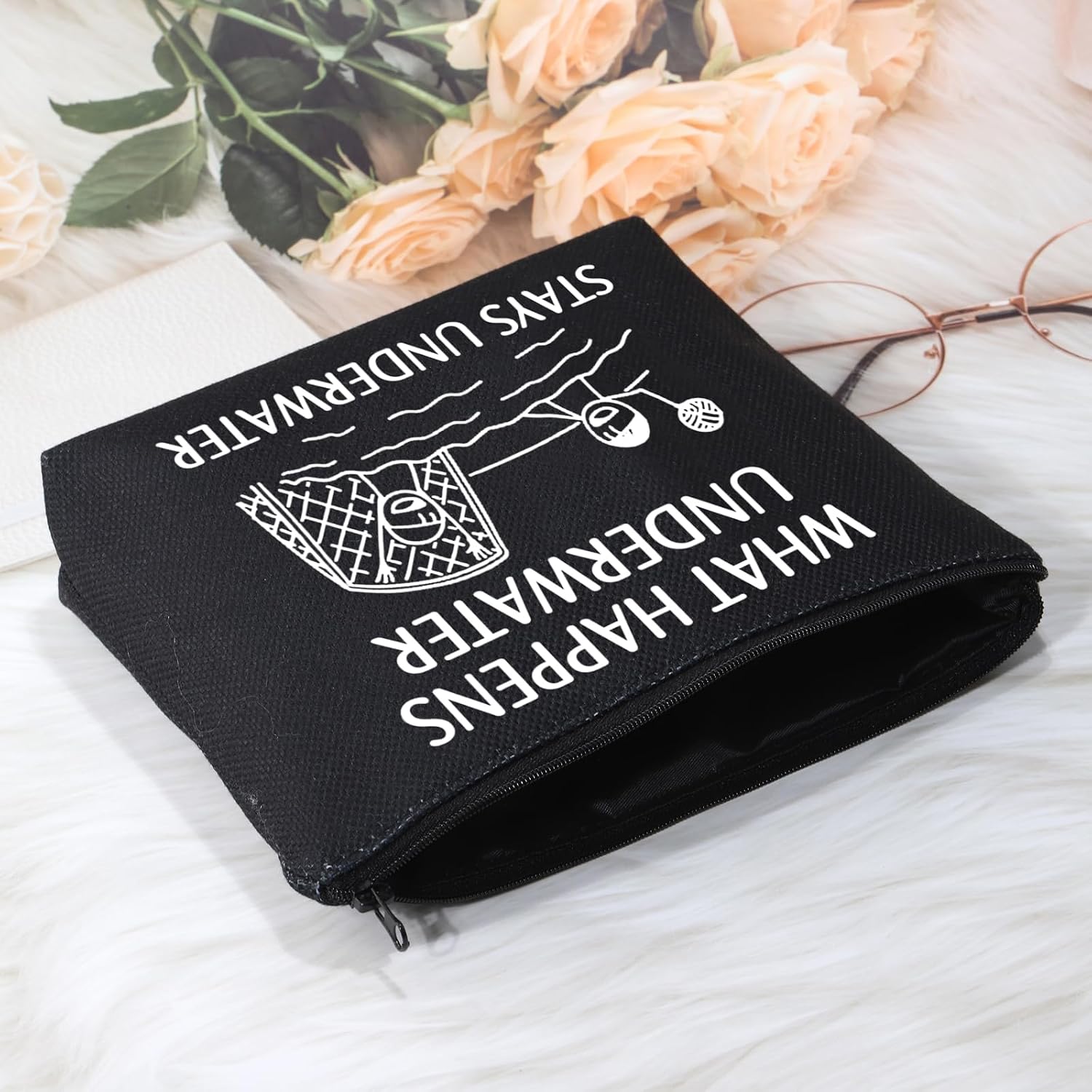 POFULL Water Polo Gifts Water Polo Player Gift What Happens Underwater Stays Underwater Cosmetic Bag (Stays Underwater black bag) image 3