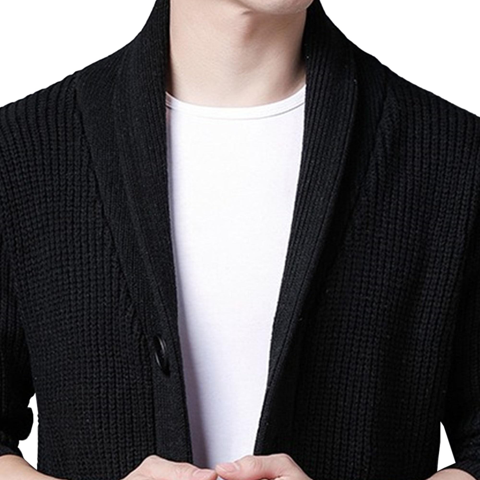 Męski szal kołnierz slim fit kardigan sweter regularne prążkowane kardigany sweter męski kabel dzianina zapinana na guziki kieszenie swetry