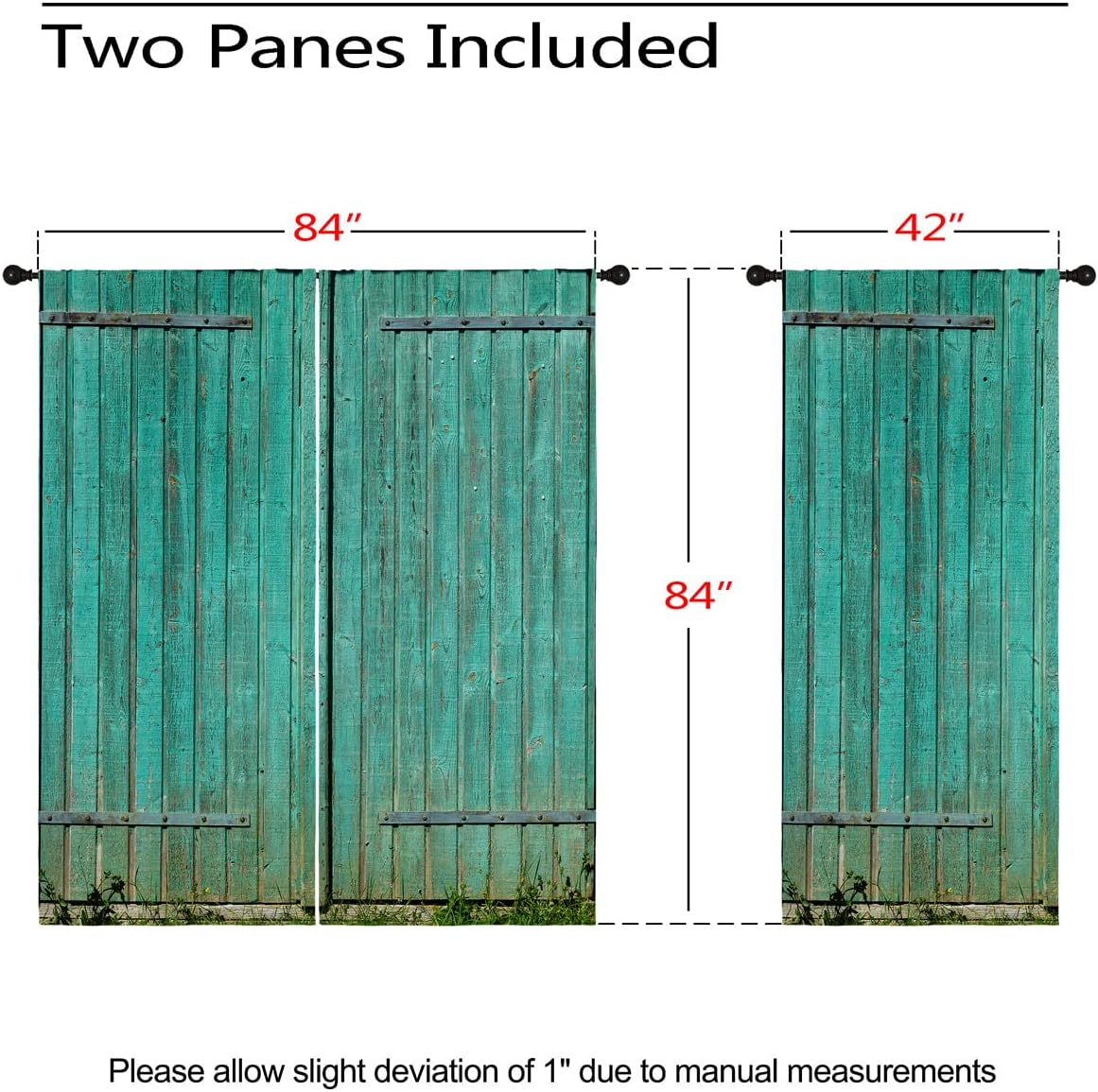 Wooden Barn Door Blackout Curtains for Girls Boy Home Decor, Old Farmhouse Rustic Turquoise Door Grommet Thermal Insulated Drapes Darkening Window Curtain for Bedroom Living Room, 84 x 84 Inch