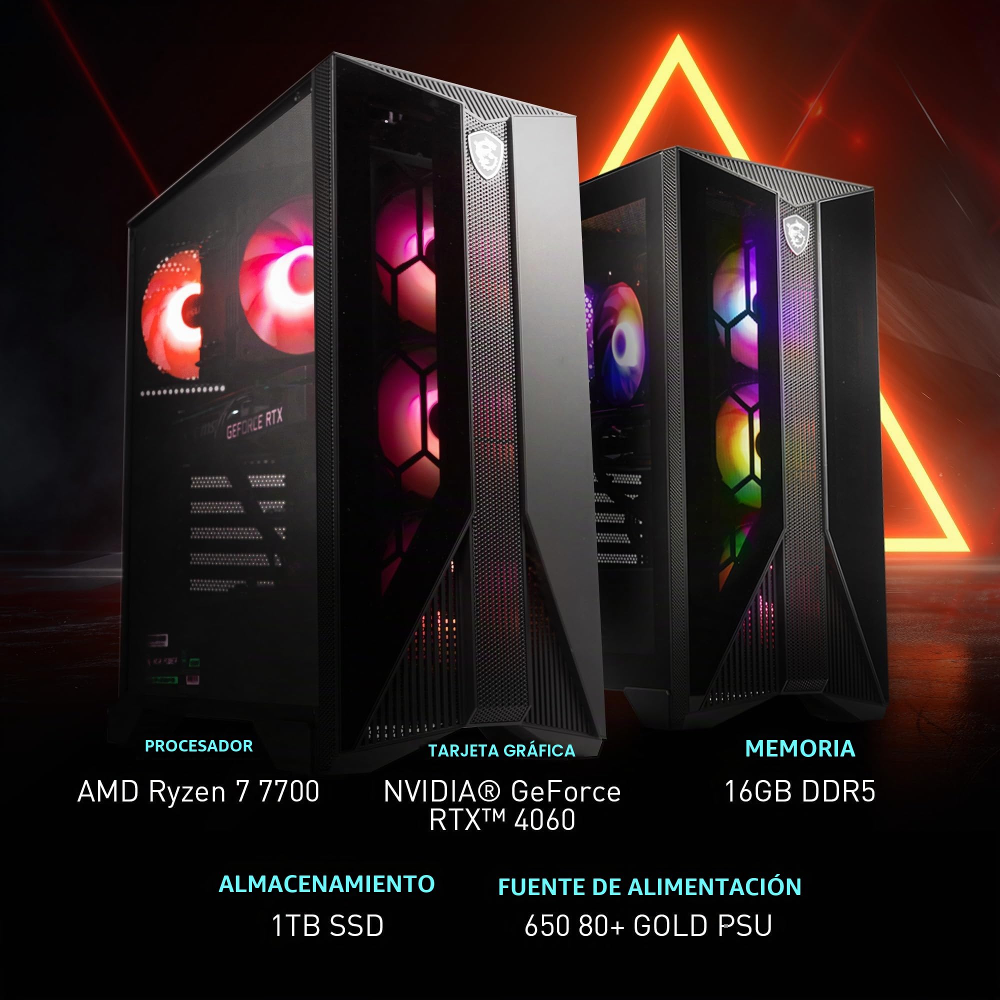 MSI Aegis Z2 Gaming Desktop (2024): AMD Ryzen R7-7700, Geforce RTX 4060, 16GB DDR5, 1TB m.2 SSD, 80+ Gold PSU, WiFi, Teclado y Mouse, Compatible con Bricolaje, Ordenador Windows 11 Home: C7NUC-817US