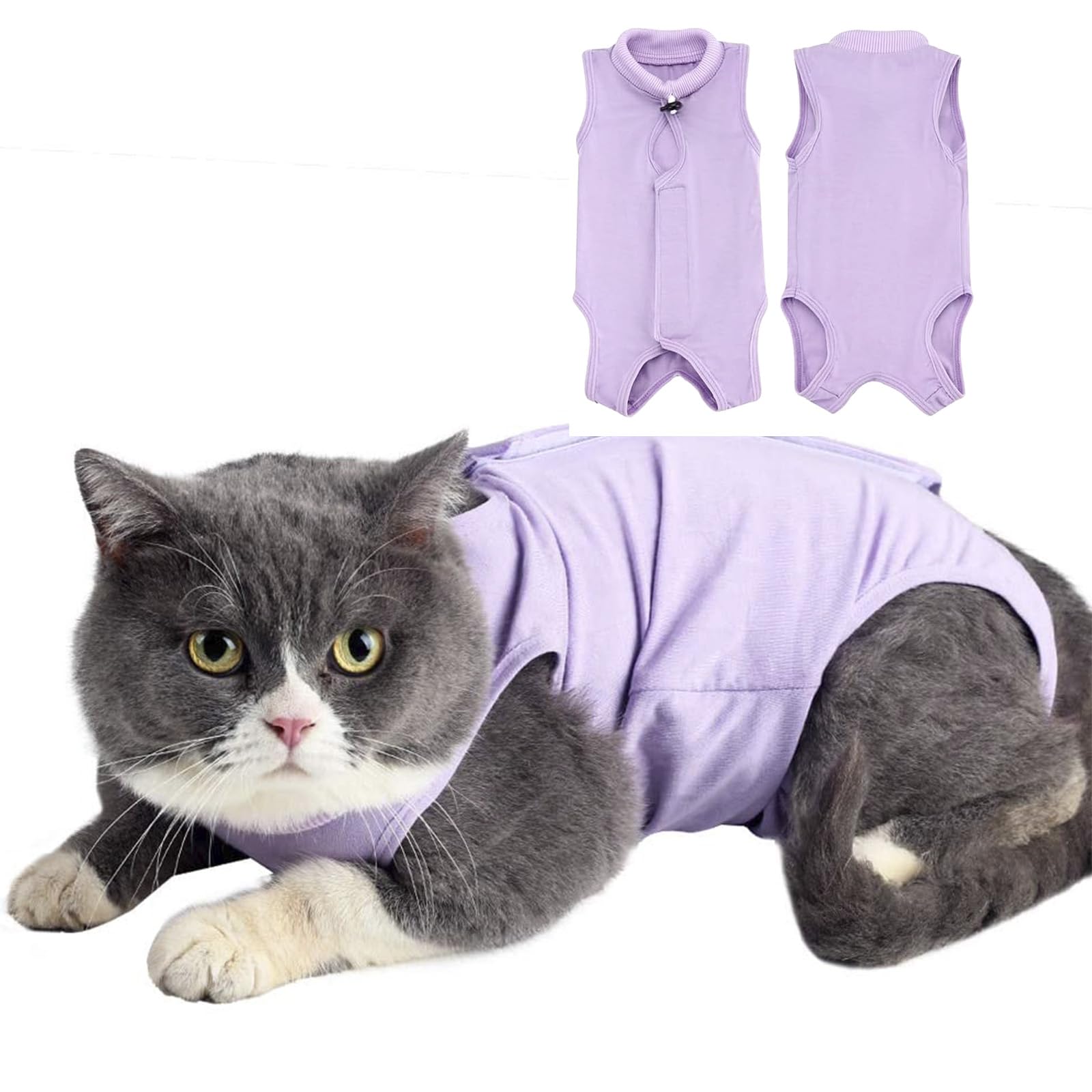 kzrfojy Cat Surgery Recovery Suit Cat Onesie for Cats After Surgery Spay Surgical Abdominal Wound Skin Diseases E-Collar Alternative Wear (Purple-L) - apparel pet | Mubboo