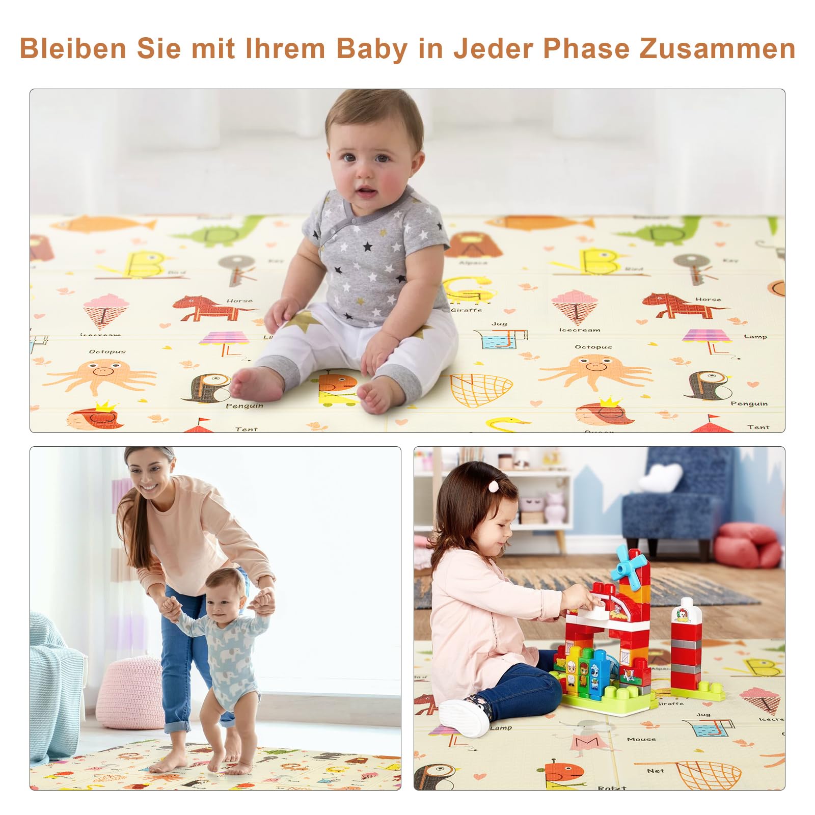 Faltbare Baby-Spielmatte – Extra große, wasserdichte Krabbelmatte aus weichem Schaumstoff, rutschfeste und tragbare Bodenspielmatte für Säuglinge und Kleinkinder (A - 180 x 200 cm)