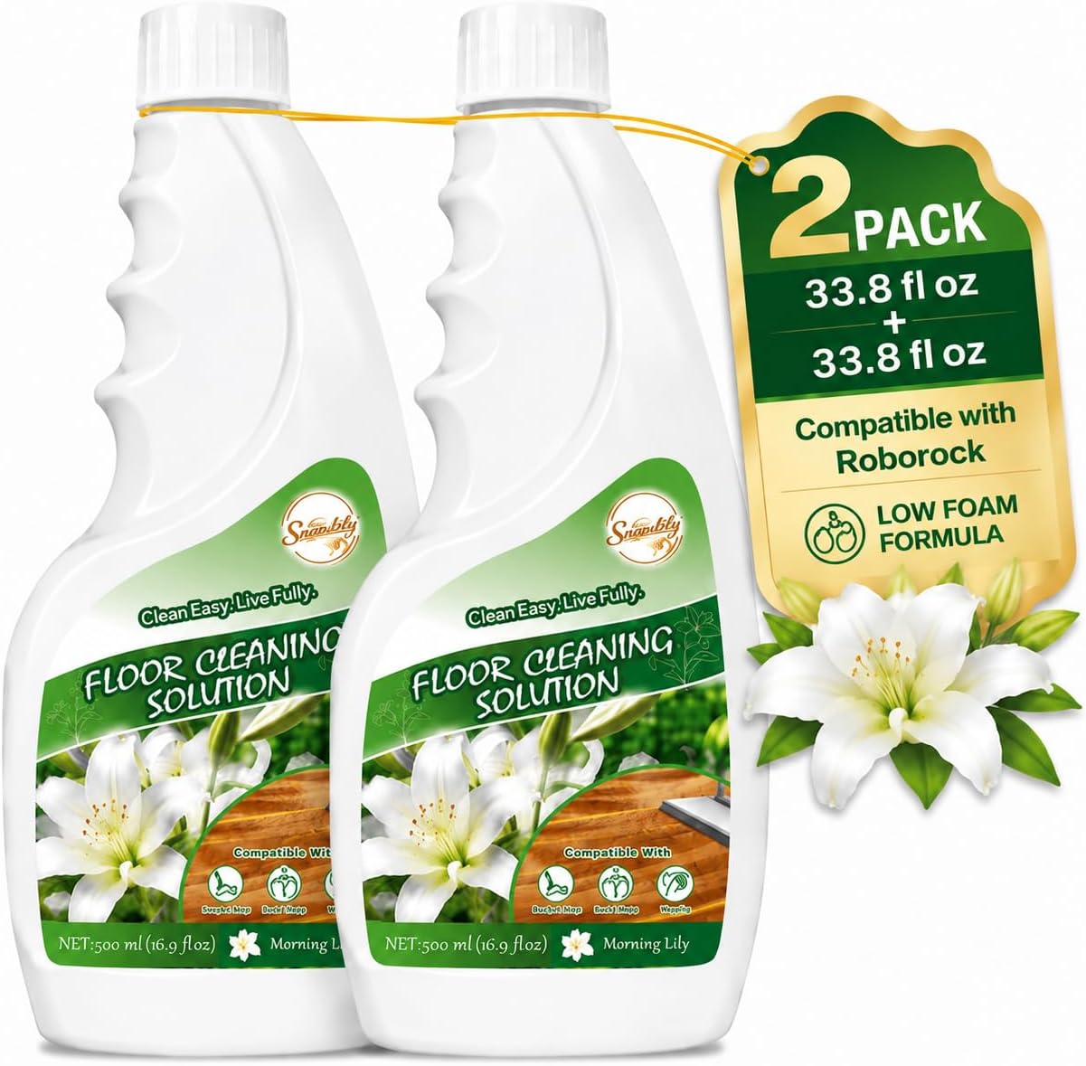 Snowlily 2 Pack Floor Cleaner Solution for Hardwood & Tile Floors, Compatible with Roborock