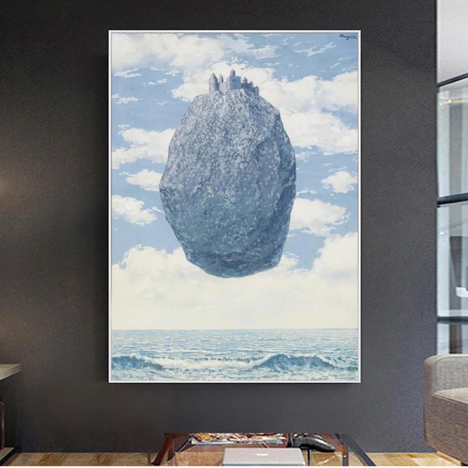 LSYALUCK René Magritte L'Athénée dans le ciel Peinture sur toile sur affiche d'art mural et impressions photo de surréalisme pour la décoration de salon 40x64 cm (16x25 pouces) cadre intérieur