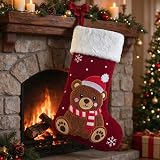 ETERAMUS Bear Christmas Stockings 3D – 20-inch red velvet stocking