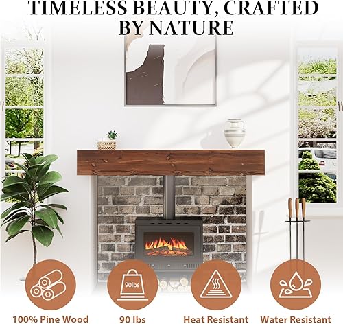 Miniatura 68 de Mantel de chimenea de 60 pulgadas, estante de mantel hecho a mano para sobre chimenea, mantel de madera con soporte invisible resistente, estantes
