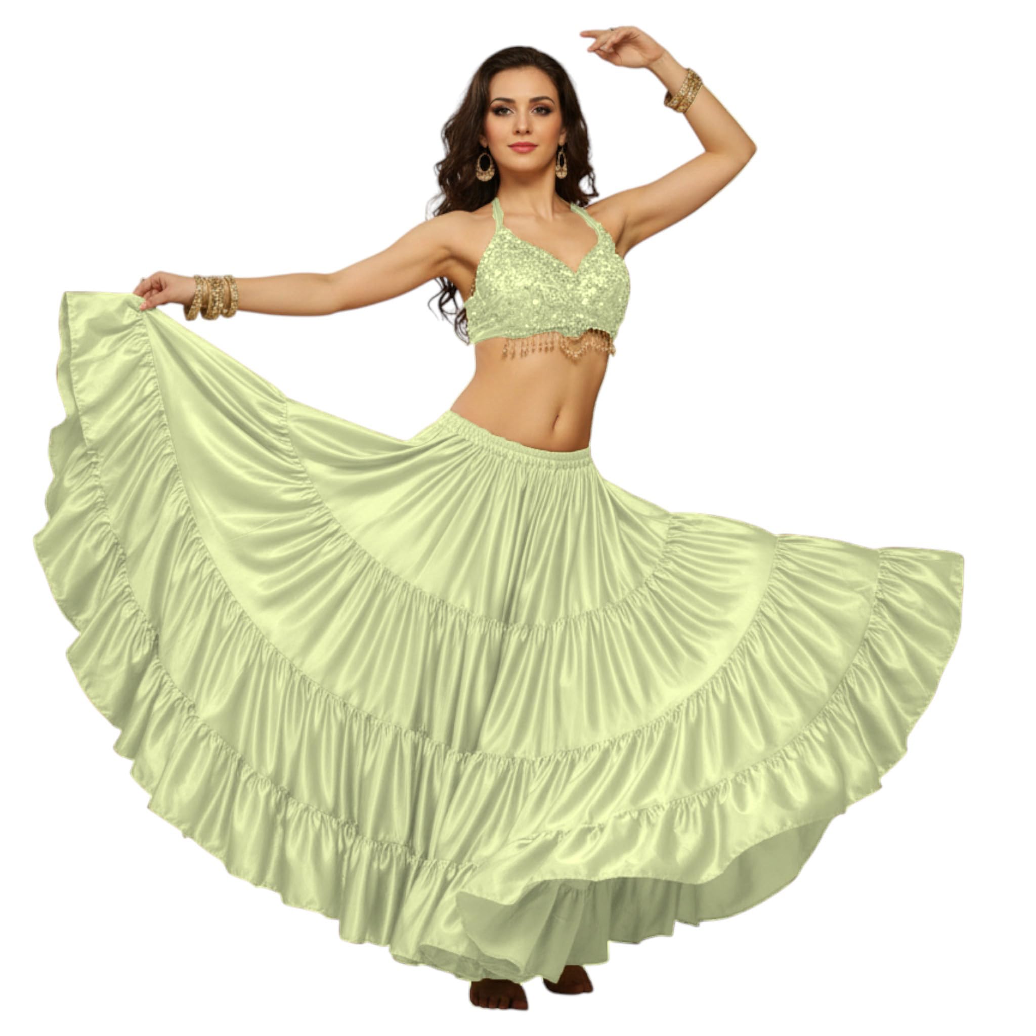 Falda de satén para danza del vientre, 25 yardas, 4 niveles, con cintura elástica, S4
