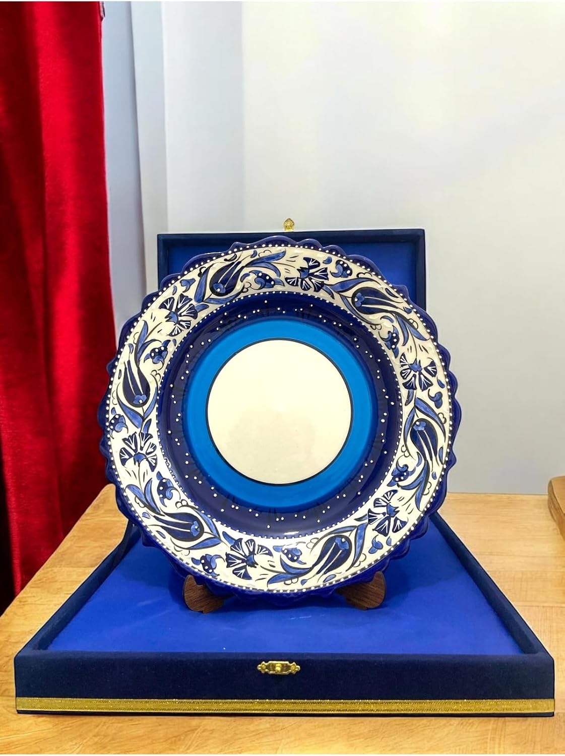 SODEF Decorative Plate 12 inch Handmade Ceramic Turkish Pottery, Personalized Design, Navy Blue Floral, Home Decor, Collectible Art - Navy Blue