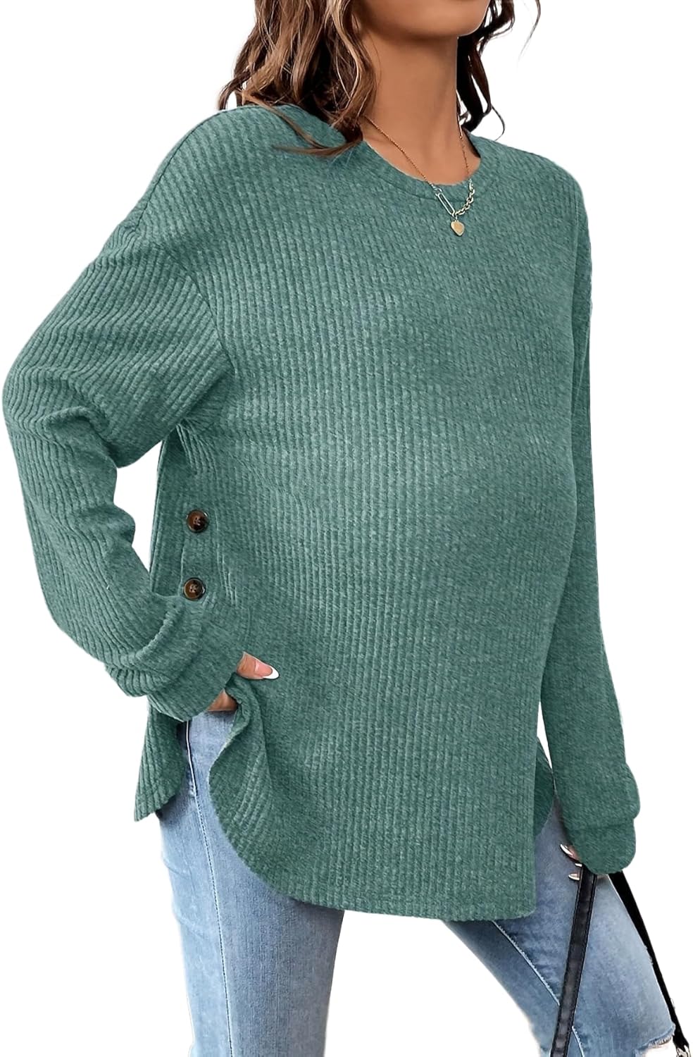 Womens Maternity Tops Fall Long Sleeve Pregnancy Sweaters Casual Crewneck Loose Lightweight Pregnant T Shirts