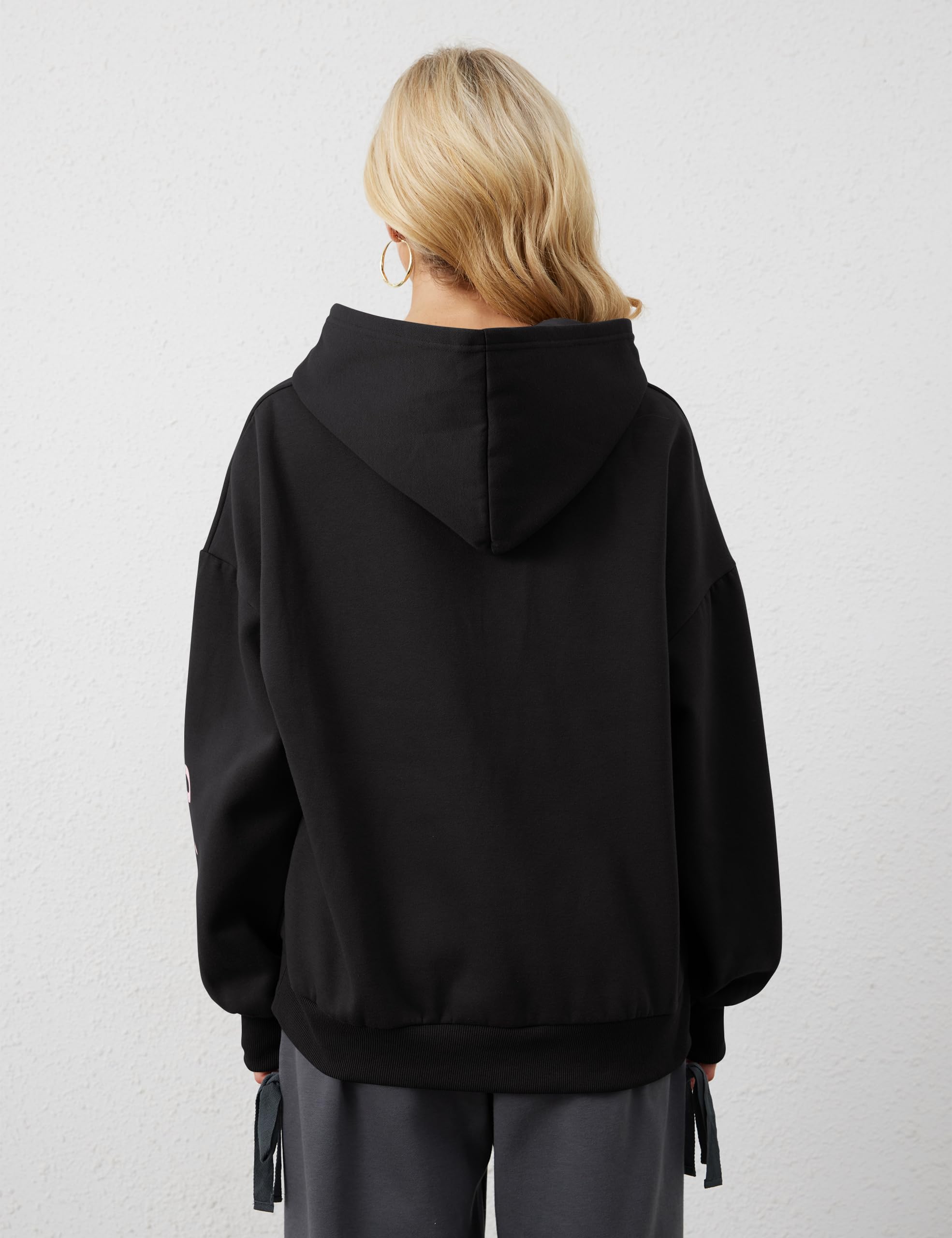 Felpe con cappuccio da donna con stampa a fiocco in pile oversize felpe con cappuccio a maniche lunghe carino grafica spalla goccia pullover top
