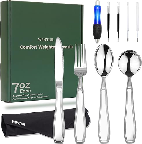 Miniatura 1 de Utensilios con peso para temblores de manos y Parkinsons y bolígrafos de grasa grandes con peso para Parkinson