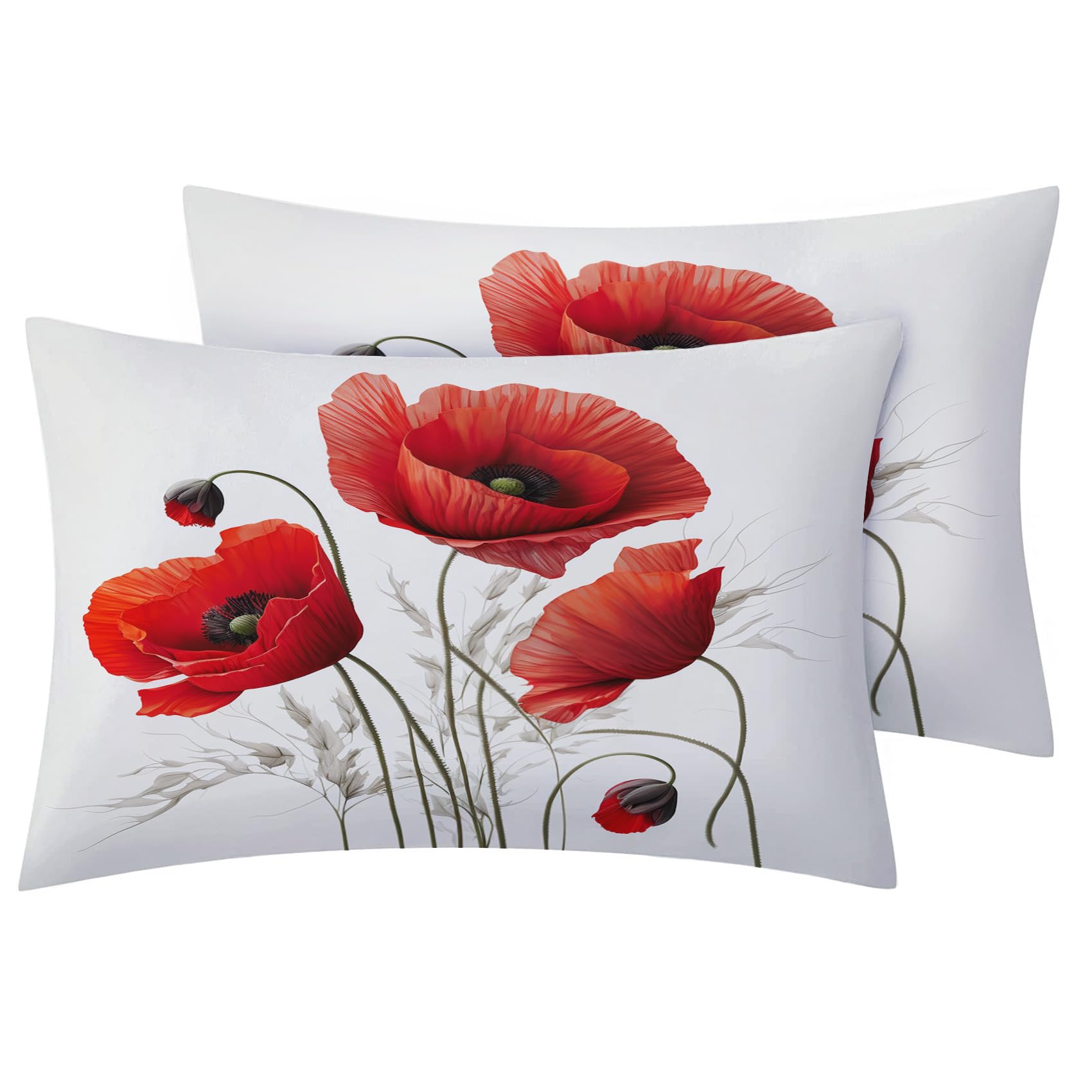 Parure Coquelicot Housse De Couette Rouge Fleur Parure De Lit 200x200 Jardin Botanique Literie Housse De Couette Décor De Chambre - Maison