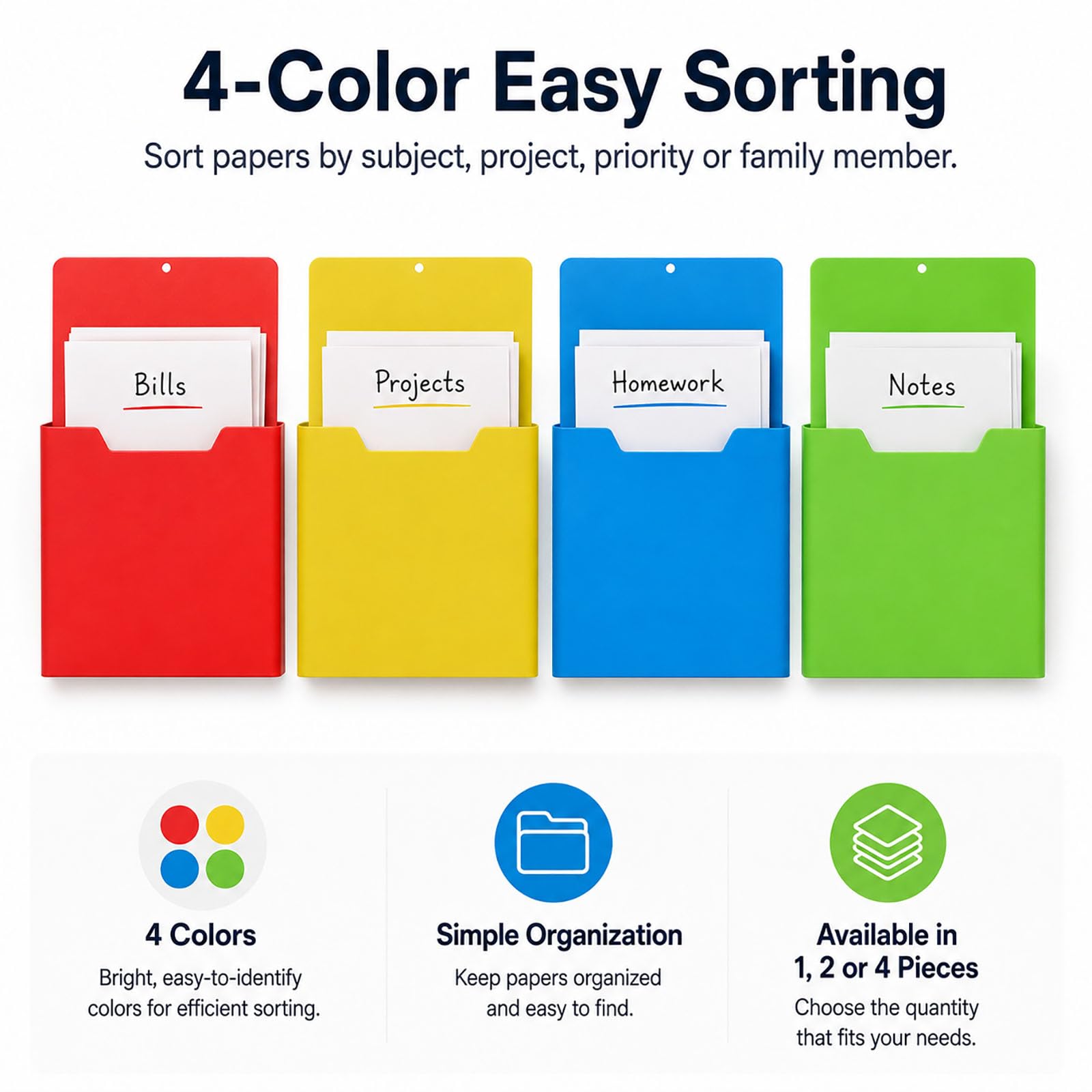 Magnetic File Holder, A4 Wall Organizer for Classroom Whiteboards (4PCS)