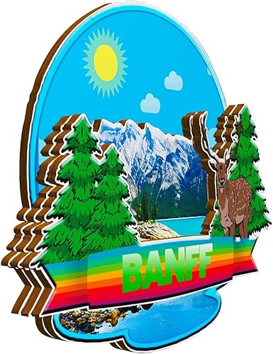 Miniatura 2 de Banff - Imán de Canadá para nevera, de madera, 3D, monumentos, viajes, coleccionables, recuerdos, decoración hecha a mano -1331