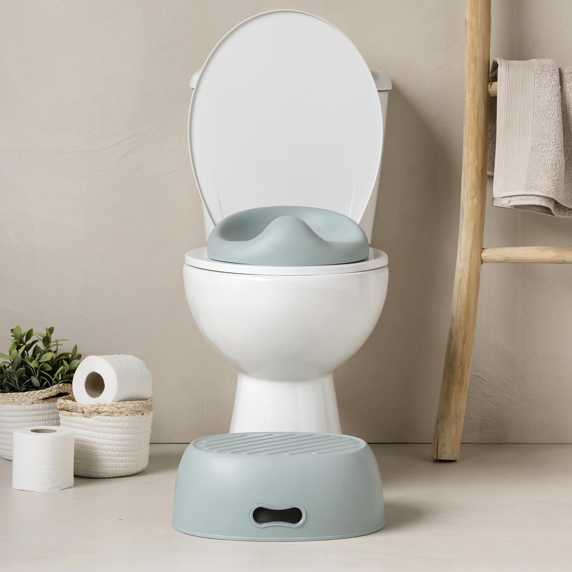 Nattou Pot 3en1 pour bébé, Pot + Tabouret + Siège de toilette pour enfants, Apprentissage facile de la propreté, Env. 34 cm, De 18 mois à 4 ans env., Care, ABS/EVA, Bleu